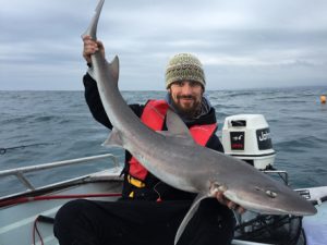 Kevin McLoughlin with a nice gummy shark that he caught from his new boat.