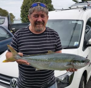 Chris Stone with a 3.6 kg kingfish that he caught from the Lee Breakwater (Picture: Bob McPherson).