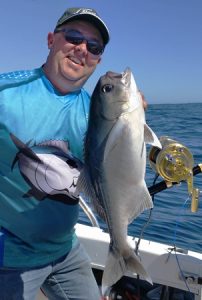 Michael Goldby with one of the blue eye trevalla that he, Bob McPherson, and Lockie Wombell, caught off Portland over the weekend (Picture Bob McPherson).