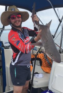 Nick Tsavaris with one of the two gummy sharks that he caught of St Leonards (Picture: Renae Ciuffetelli).