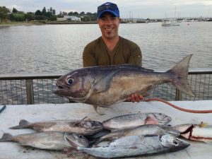 Peter Paterakis with his catch off Portland, which included a 10 kg blue eye trevalla (Picture: Bob McPherson).