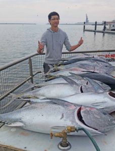 Gone Fishing Charters client, David Li, with a sample of their day’s tuna catch off Portland (Picture: Bob McPherson.