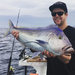 Sam Donaldson with a Blue Morwong that he caught at Kangaroo Island last week (Picture: Jake Donaldson).