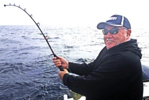 Matt Garner hooked up to a “barrel” in 70 metres of water off Portland (Picture: Bob McPherson).