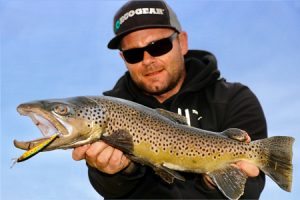 Michael Evans with his 62 cm brown trout from Wurdiboluc Reservoir (Picture Michael Evans).   