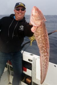 Michael Goldby with one of the pink ling that he and Bob McPherson caught off Portland over the weekend (Picture: Bob McPherson). 