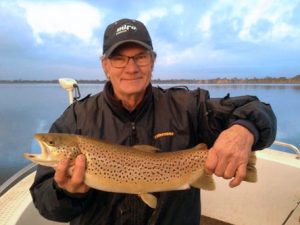 Trevor Muller with his brown trout from Lake Toolondo (Picture: Victorian Inland Charters).