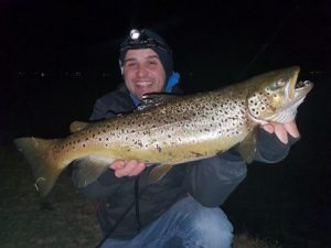 Nick Vasiljevic with the 3.55 kg brown trout he caught from Lake Wendouree at Ballarat. 