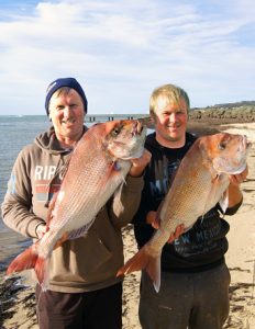 Double dip: Dennis and Brodie Bell with Sunday’s snapper from the Corio Bay outer harbour.