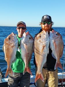 Lee Rayner and Aaron Habgood with a sample of the snapper they caught off Barwon Heads.