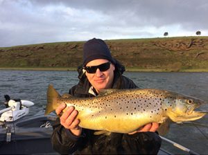 Nick Alexeyeff with his 4.53 kg brown trout from Lake Purrumbete.   