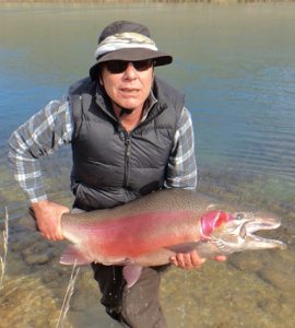 Michael Levett with yet another XOS rainbow trout from the Twizel Canals in New Zealand, this one being caught on the fly.   