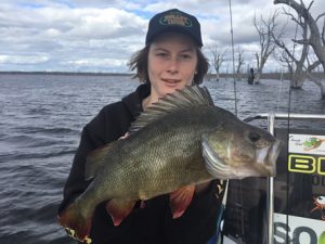 John Moncrieff with his 43 cm redfin from Lake Toolondo (Picture: Victorian Inland Charters).