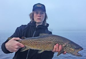 John Moncrieff with his 54 cm brown trout from Lake Toolondo (Picture: Victorian Inland Charters).