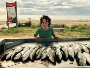 Xavier Lalic with the morning’s catch of Australian salmon from the beach at Anglsea (Picture: Kevin McLoughlin).   