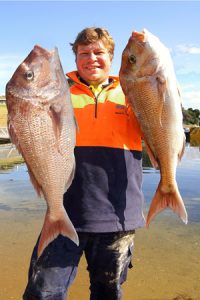 Two of three: Stevie Lee with a sample from his snapper catch from Corio Bay’s outer harbour on Sunday