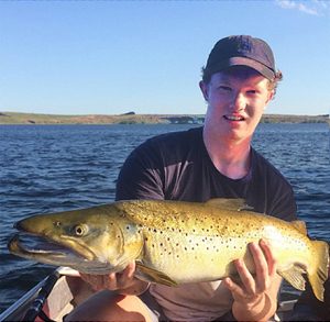 George Bolton of Colac with his 4.55 kg brown trout from Lake Purrumbete (Picture: Lake Purrumbete Holiday Park).