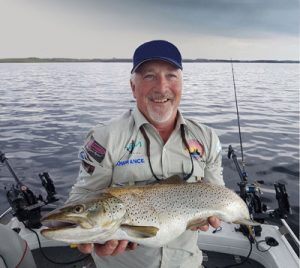 Andrew Byrne with a trophy size brown trout from Lake Purrumbete (Picture: Lake Purrumbete Holiday Park).