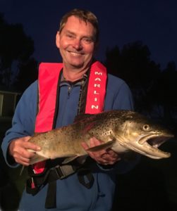 Peter Collicoat with his 3.9 kg brown trout (Picture: Lake Purrumbete Holiday Park).