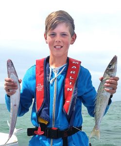 Jack McTaggart with a sample of his whiting catch off Curlewis (Picture: Peter Clark).   