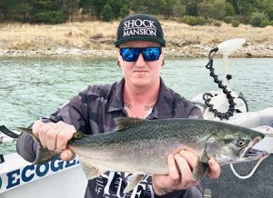 Mick Grant with a nice chinook salmon from Lake Bullen Merri (Picture: Michael Evans: Victorian Inland Charters).