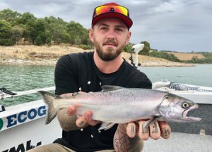 Graeme Findlay with one of his chinook salmon from Lake Bullen Merri (Picture: Victorian Inland Charters).   