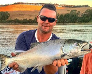 Michael Evans with yet another chinook as the sun goes down on Lake Bullen Merri (Picture: Victorian Inland Charters).   