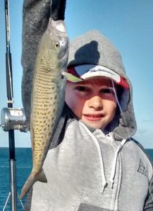 James Kollaris with an Australian salmon that he caught from the Lorne Pier.