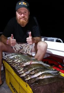 Aaron Habgood with his and his companion’s bag limit catches of whiting (Picture: Red’s Fishing Adventures).