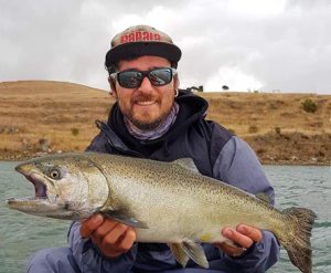 Victorian Inland Charters (South West) client, Nathan, with a 68 cm 3.5 kg chinook salmon from Lake Bullen Merri (Picture; Michael Evans).