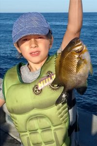 James Kollaris with a Victorian Scalyfin that he caught from the Lorne Pier (Picture: Mick Kollaris).