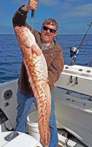 Lachie Wombell with one of the pink ling he caught offshore from Portland over the weekend (Picture: Bob McPherson).