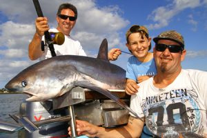 Clockwise: Angler Nello Sorgiovanni with Ashton Ardiri 11, and Kane Ardiri with Wednesday’s thresher shark.