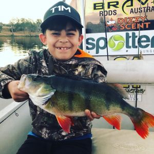 Isaiah Elgueta 8, with his redfin from Lake Tooliorook (Picture: Victorian Inland Charters).