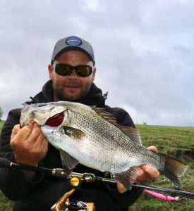 Michael Evans with his 50 cm estuary perch from the upper reaches of the Hopkins River.