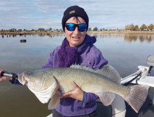 Kevin Wild and his partner Amber Stone (pictured), picked up five Murray Cod from a recent visit to Lake Mulwala; this one measured 93 cm.