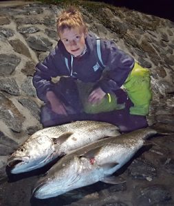 Michael Behrens with two mulloway, caught by him and his father Jamie, from the Maroochy River near Bli Bli on Saturday. One weighed 11kg and the other 12.5kg. Michael caught another that was weighed at 15.5 kg, then tagged and released.   